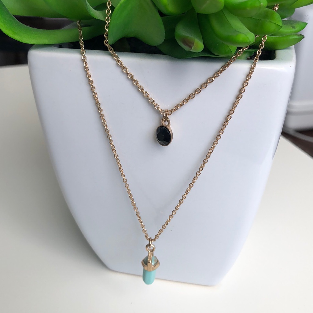 Double Layered Long Stone Necklace